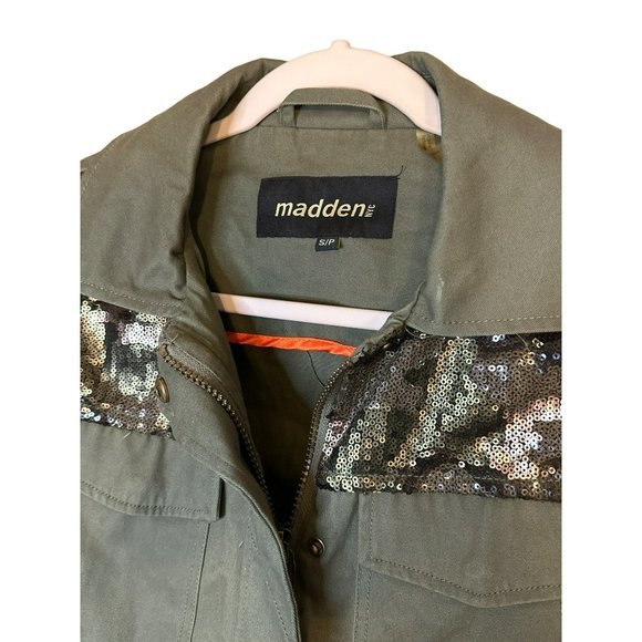 Madden NYC Women's Jacket SZ Small Olive Zip Military Style Sequin Long Sleeve - Picture 5 of 8